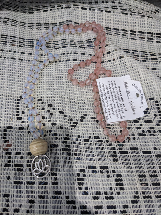 Mala Bead Necklace - Opalite & Pink Aventurine 6mm