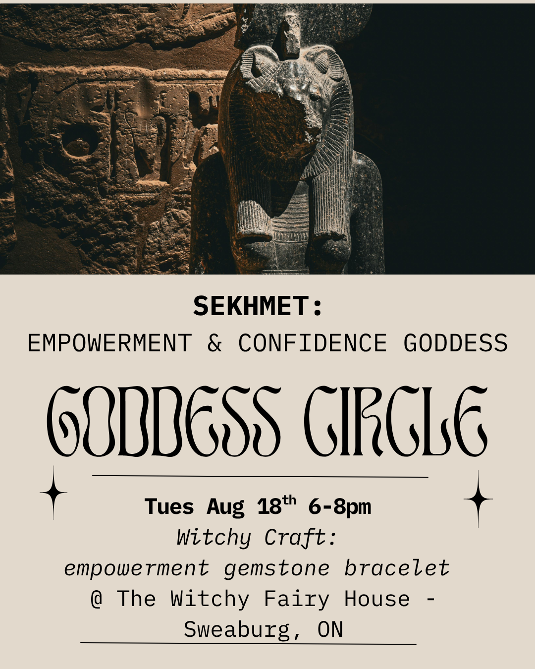 Sekhmet - Goddess Circle - Tues Aug 18th 6-8pm - make an empowerment bracelet