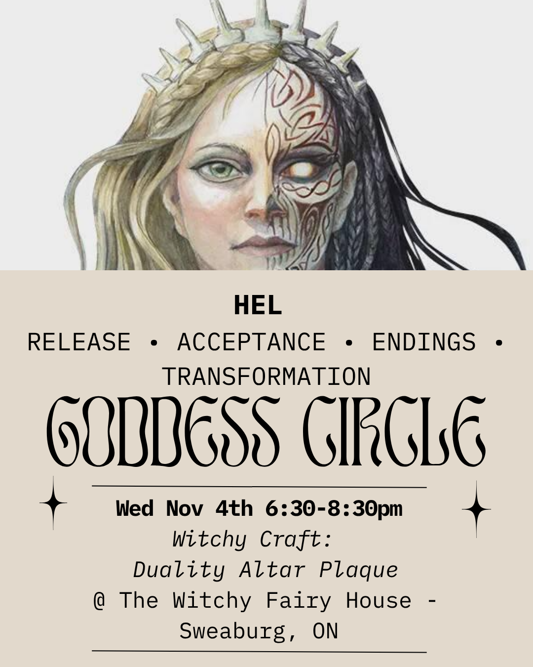 Hel - Goddess Circle - Wed Nov 4th 6:30-8:30pm - Crafting Your Own Duality Altar Plaque