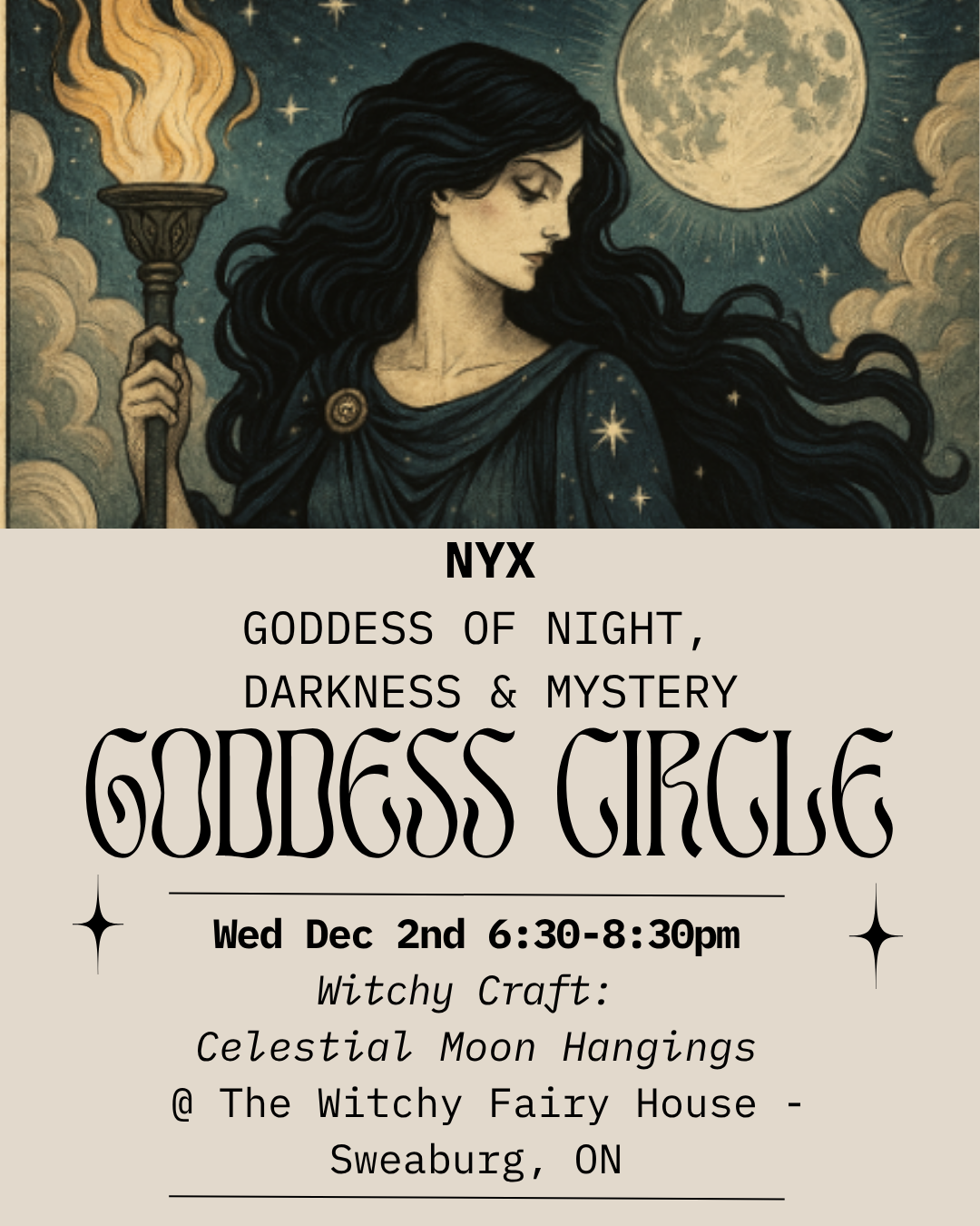 Nyx - Goddess Circle - Wed Dec 2nd 6:30-8:30pm - Crafting a Celestial Moon Hanging
