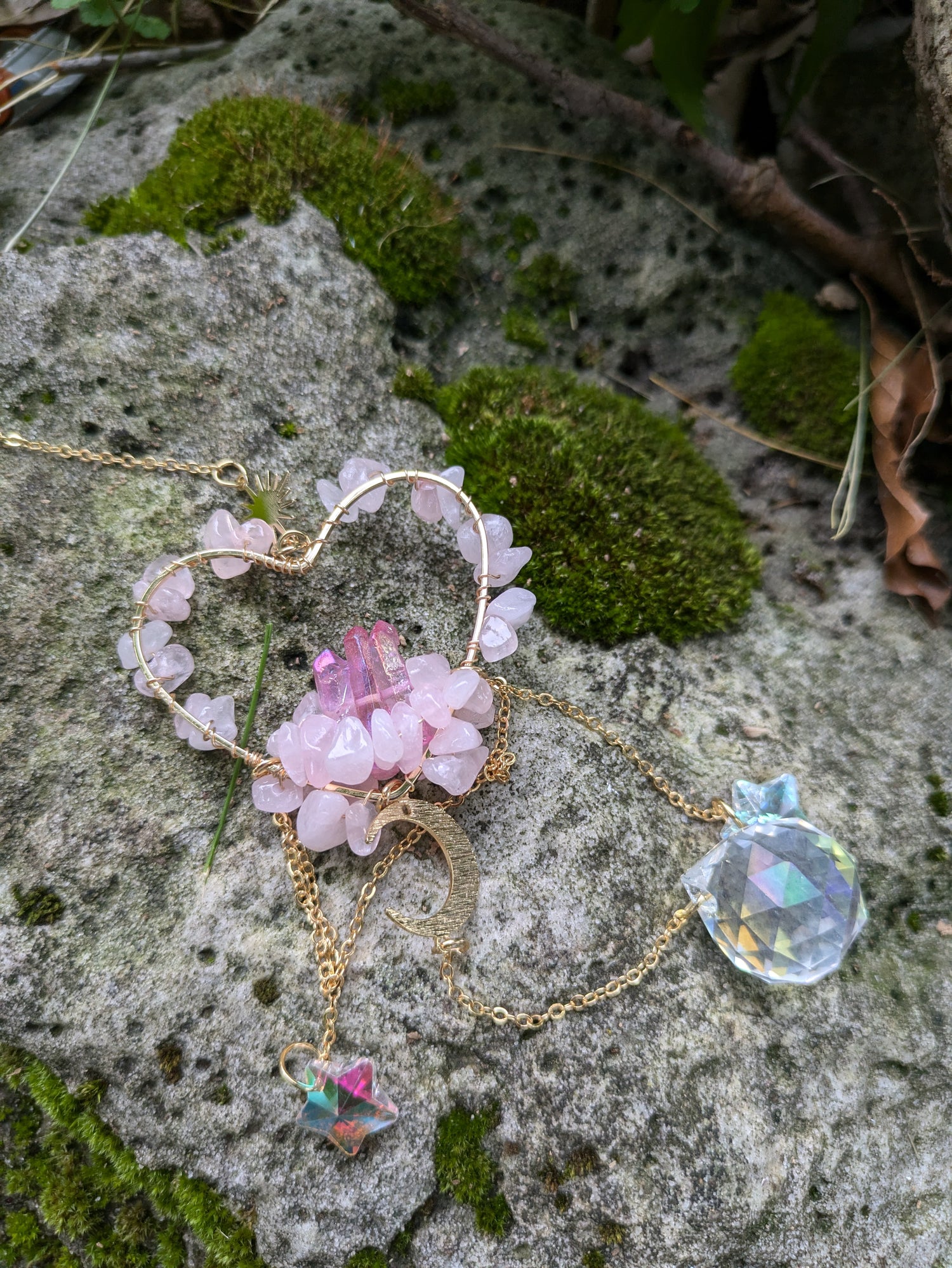 Rose Quartz & Electroplated Quartz Suncatcher