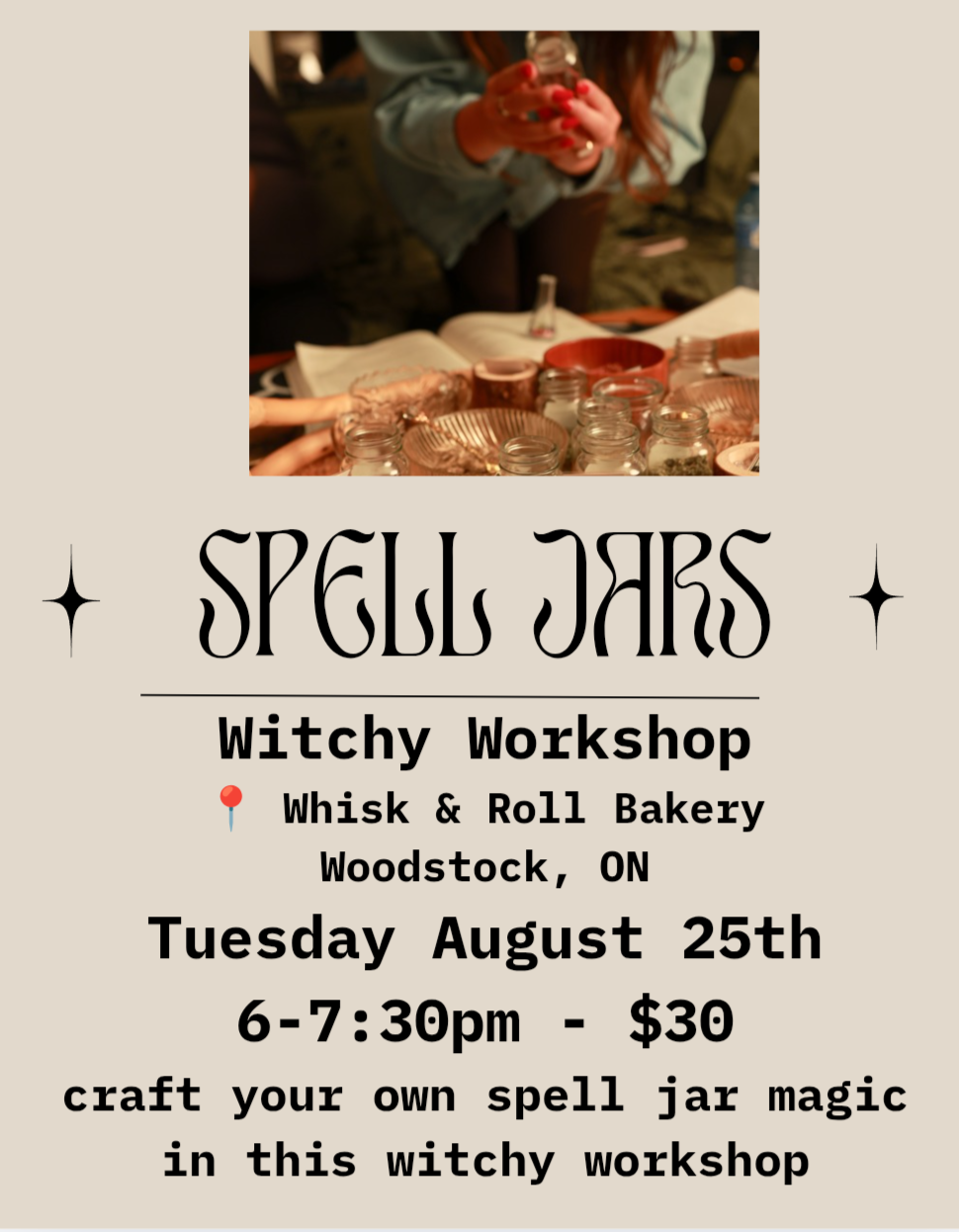 Tues Aug 25th - Spell Jar Witchy Circle at Whisk & Roll